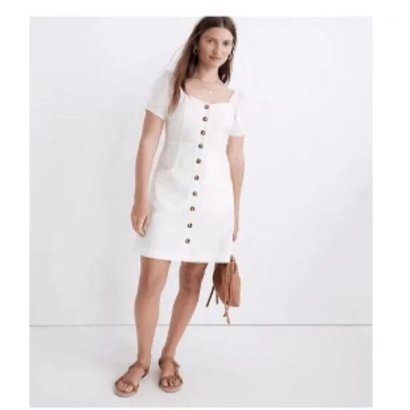 Madewell Cream White Puff Sleeve Mini Dress Linen and Cotton Blend Summer - Picture 1 of 8